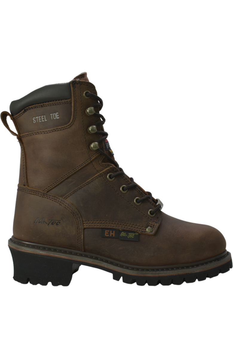 AdTec 9" Steel Toe Super Logger Boots, Alternate, color, Crazy Horse