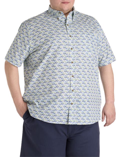 Big & Tall Easy-Care Shark Print Sport Shirt