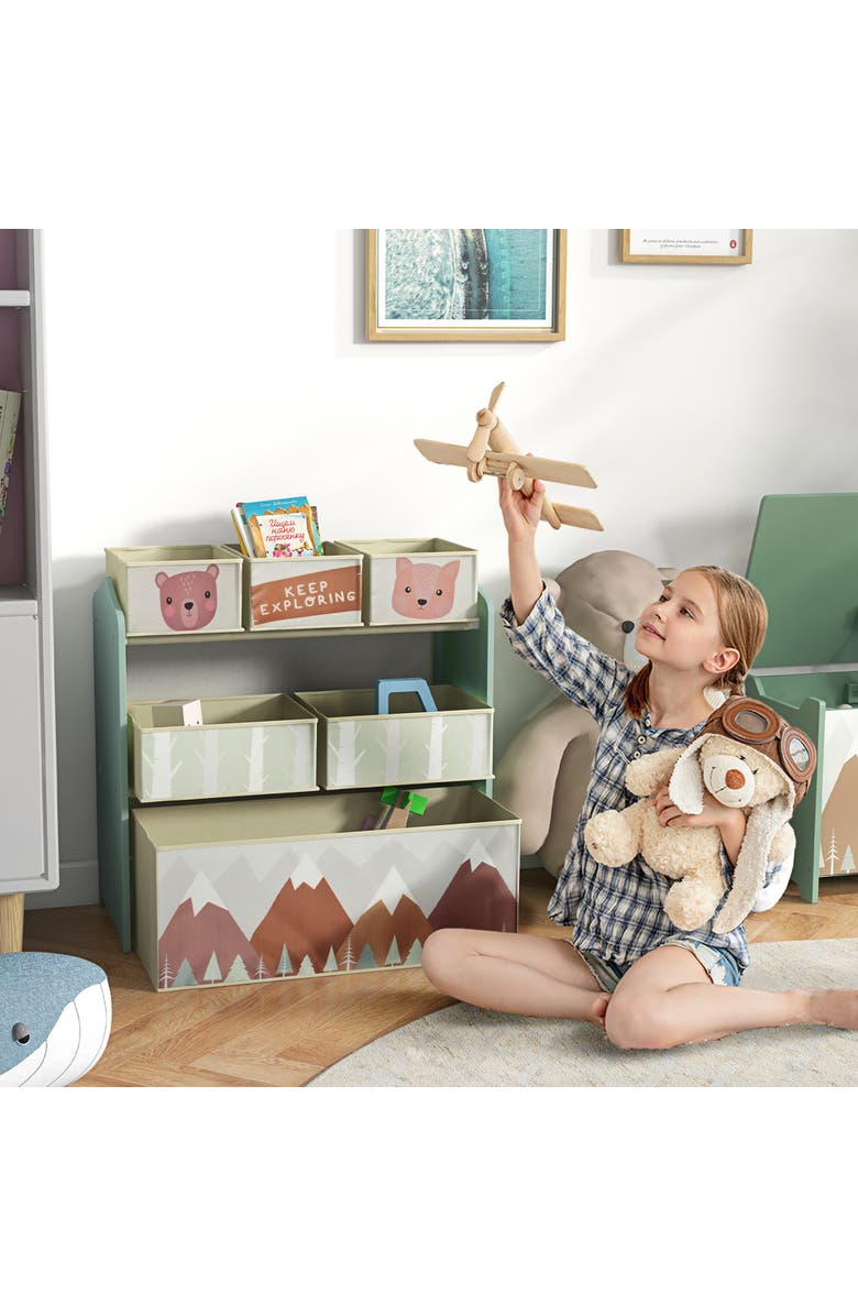 Qaba Toy Organizer with 6 Storage Bins, Kids Bedroom Storage Unit, Alternate, color, Green