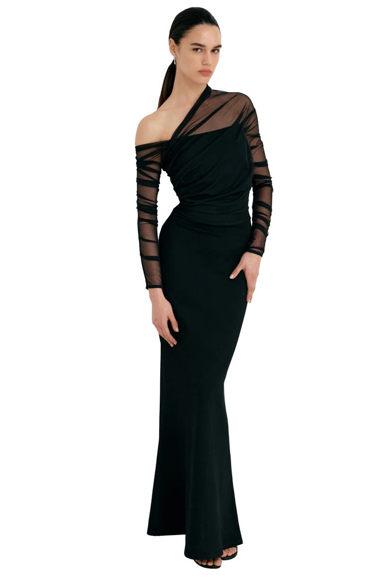 Monroe Long Sleeve Mermaid Gown, Alternate, color, BLACK