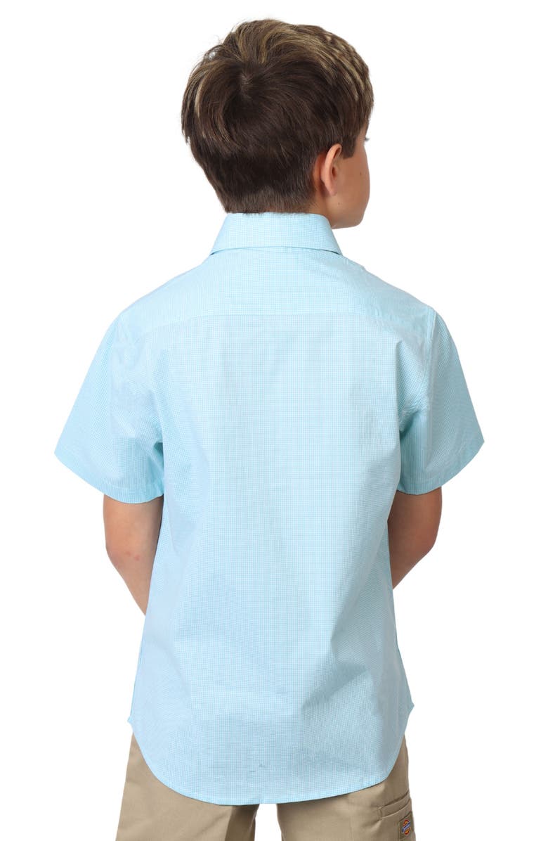 TailorByrd Kids' Micro Gingham Short Sleeve Stretch Cotton Button-Up Shirt, Alternate, color, Seafoam
