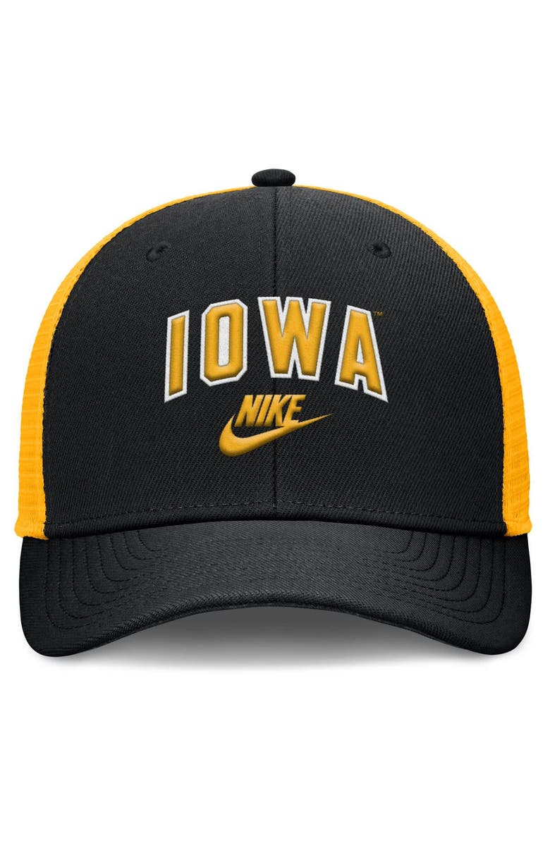 Nike Men's Nike Black/Gold Iowa Hawkeyes Legacy Arch Rise Performance Trucker Adjustable Hat, Alternate, color, Black
