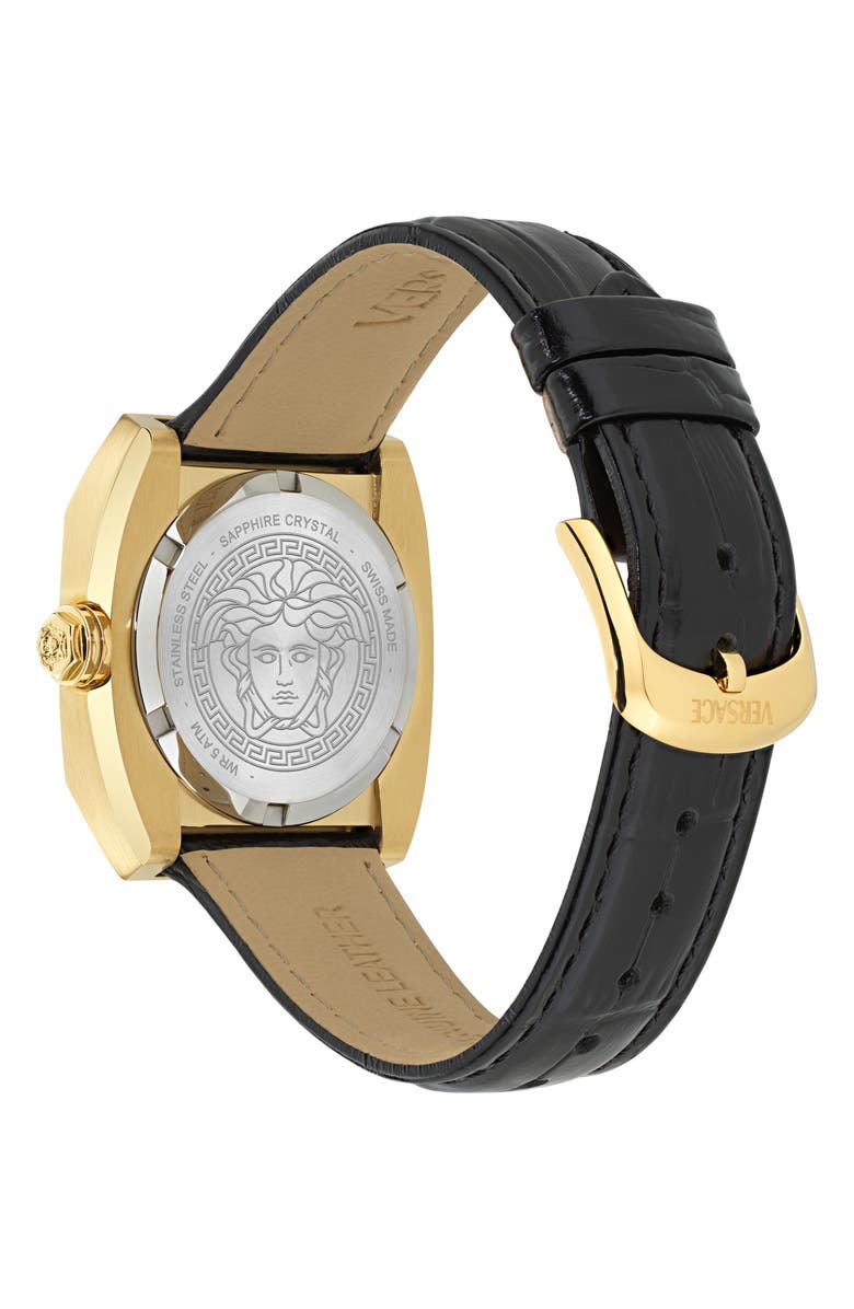 Versace Antares Leather Strap Watch, 35mm, Alternate, color, Yellow Gold