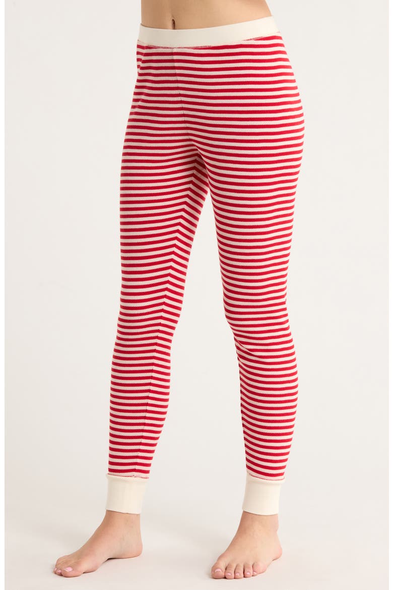 Cotton Blend Waffle Thermal Pajamas, Alternate, color, RED PARTY STRIPE