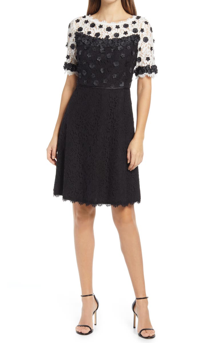 Shani Lace Floral Appliqué Fit & Flare Dress, Main, color,