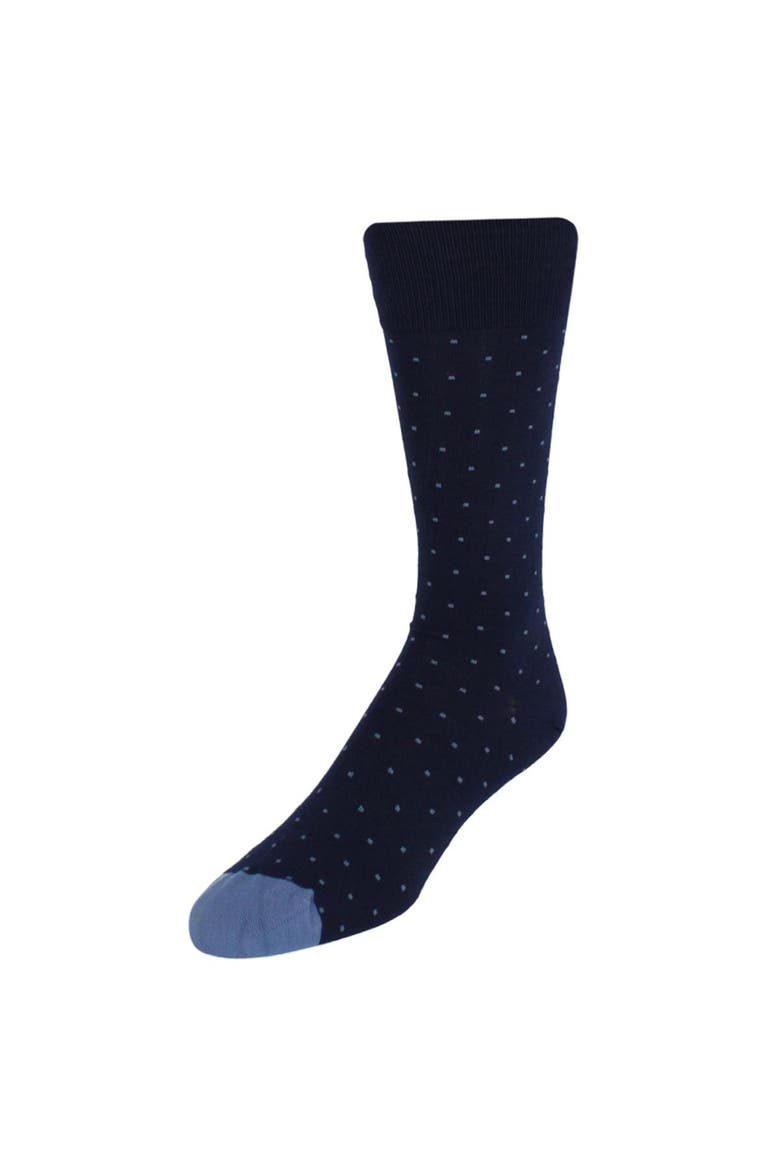Pierre Polka Dot Mid-Calf Pima Cotton Socks, Main, color, Navy with Blue Dots