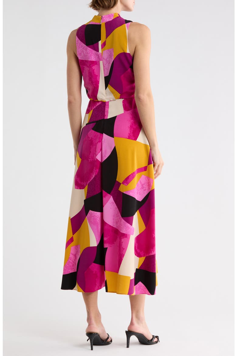Geo Print Sleeveless Crepe Midi Dress, Alternate, color, FRENCH/ FUCHSIA COMBO