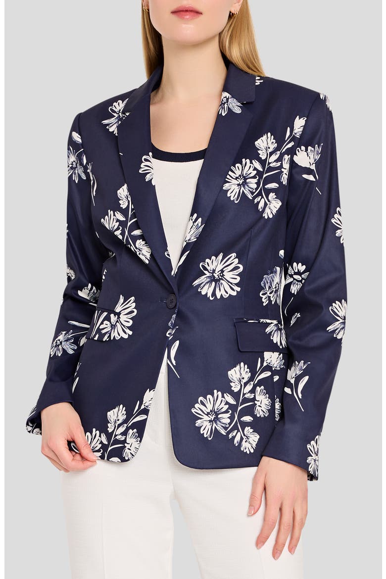Floral One-Button Jacket, Main, color, NAVY IVORY