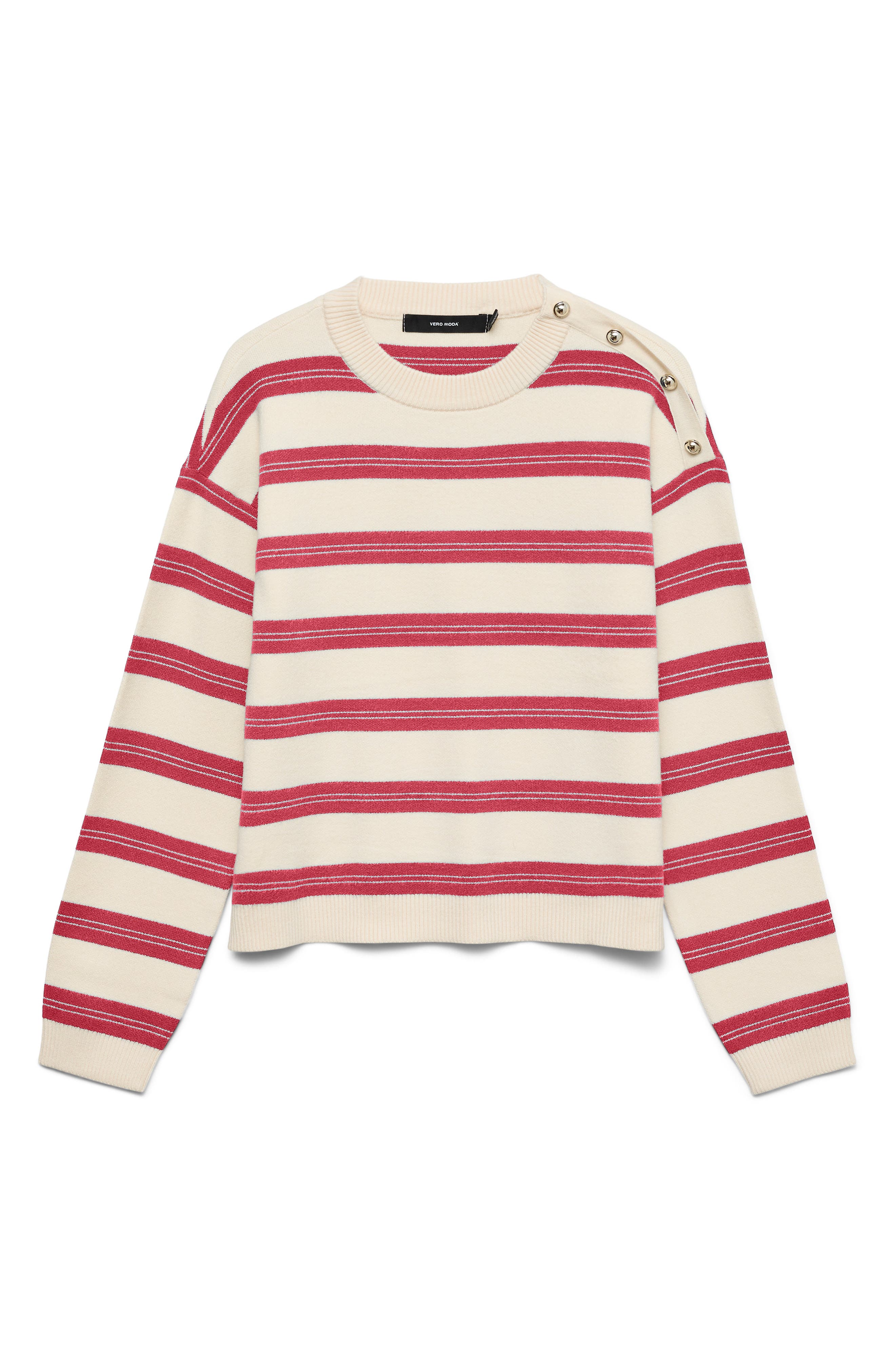 VERO MODA Stripe Button Shoulder Crop Sweater