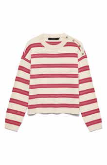VERO MODA Stripe Button Shoulder Crop Sweater