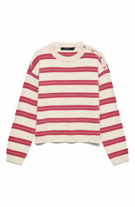 VERO MODA Stripe Button Shoulder Crop Sweater