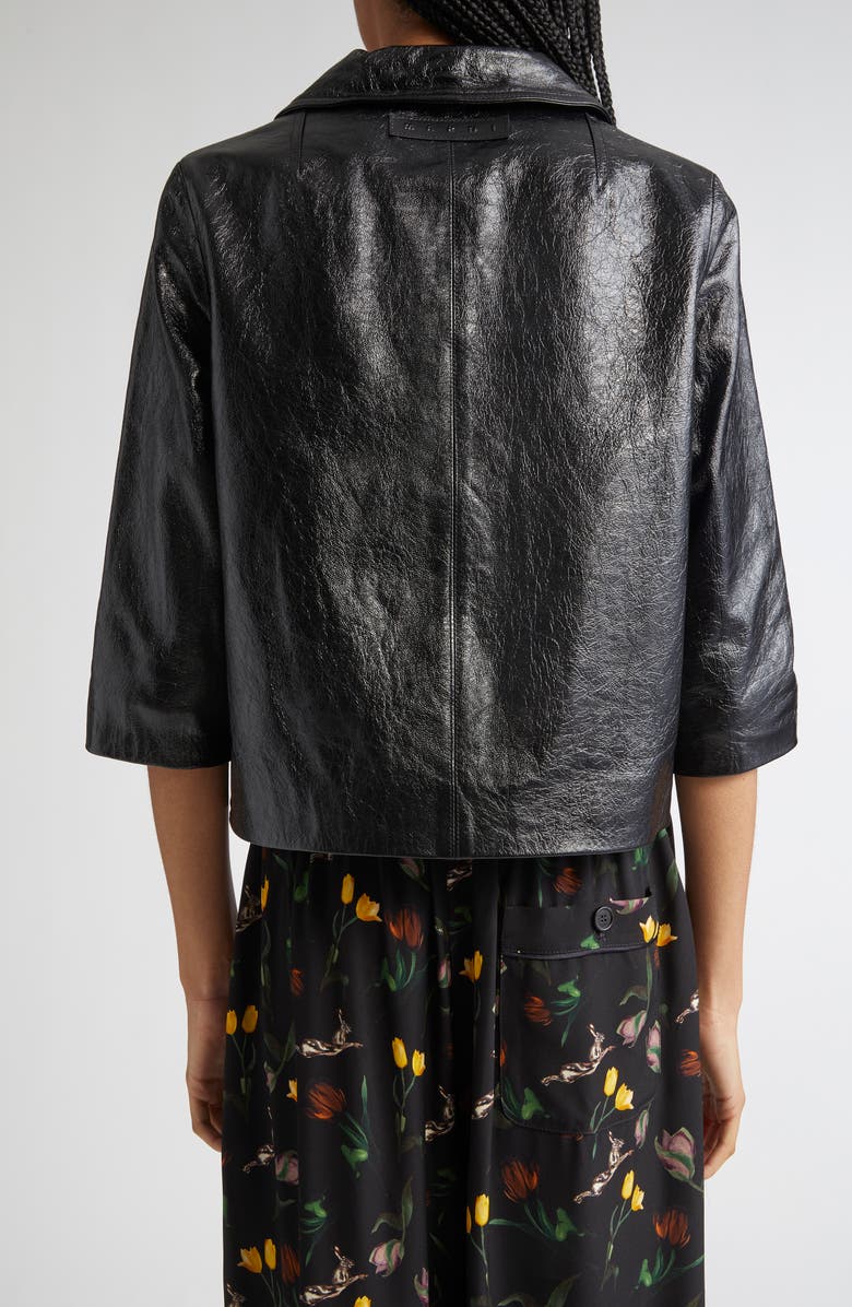 Marni Boxy Fit Elbow Sleeve Leather Jacket, Alternate, color, 00N99 Black