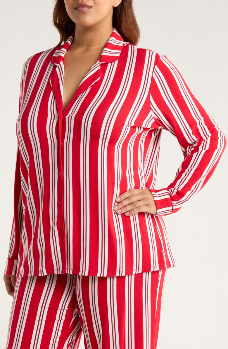 Nordstrom Moonlight Eco Knit Pajamas, Alternate, color, Red- Ivory Carol Stripe