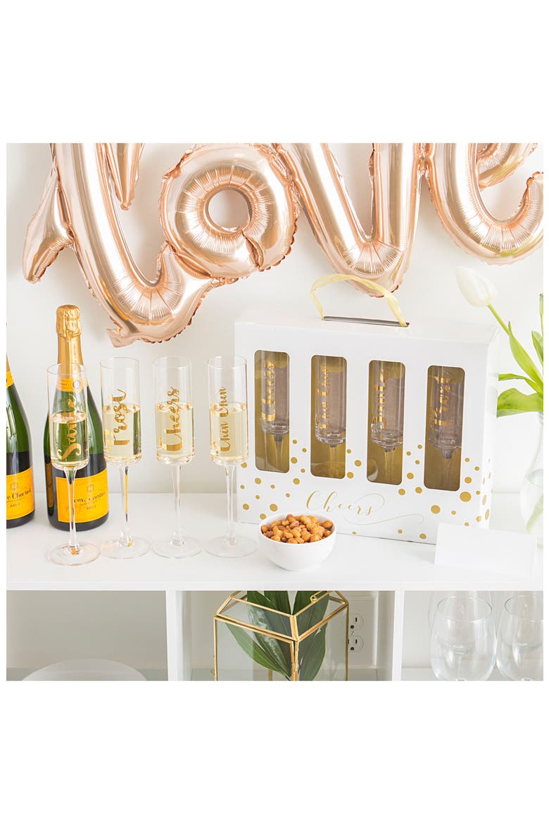 'Cheers' Champagne Flutes, Alternate, color, GOLD