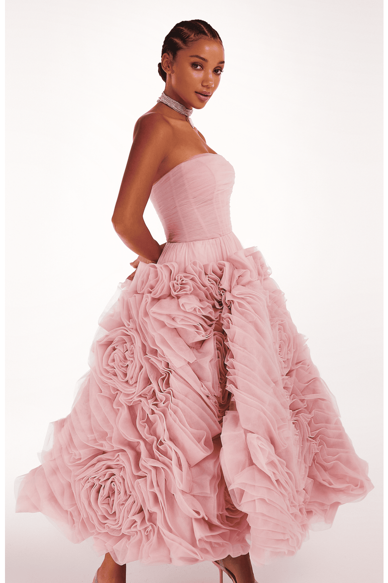 A-Line Tulle Midi Formal Occasion Dress, Alternate, color, Misty Rose