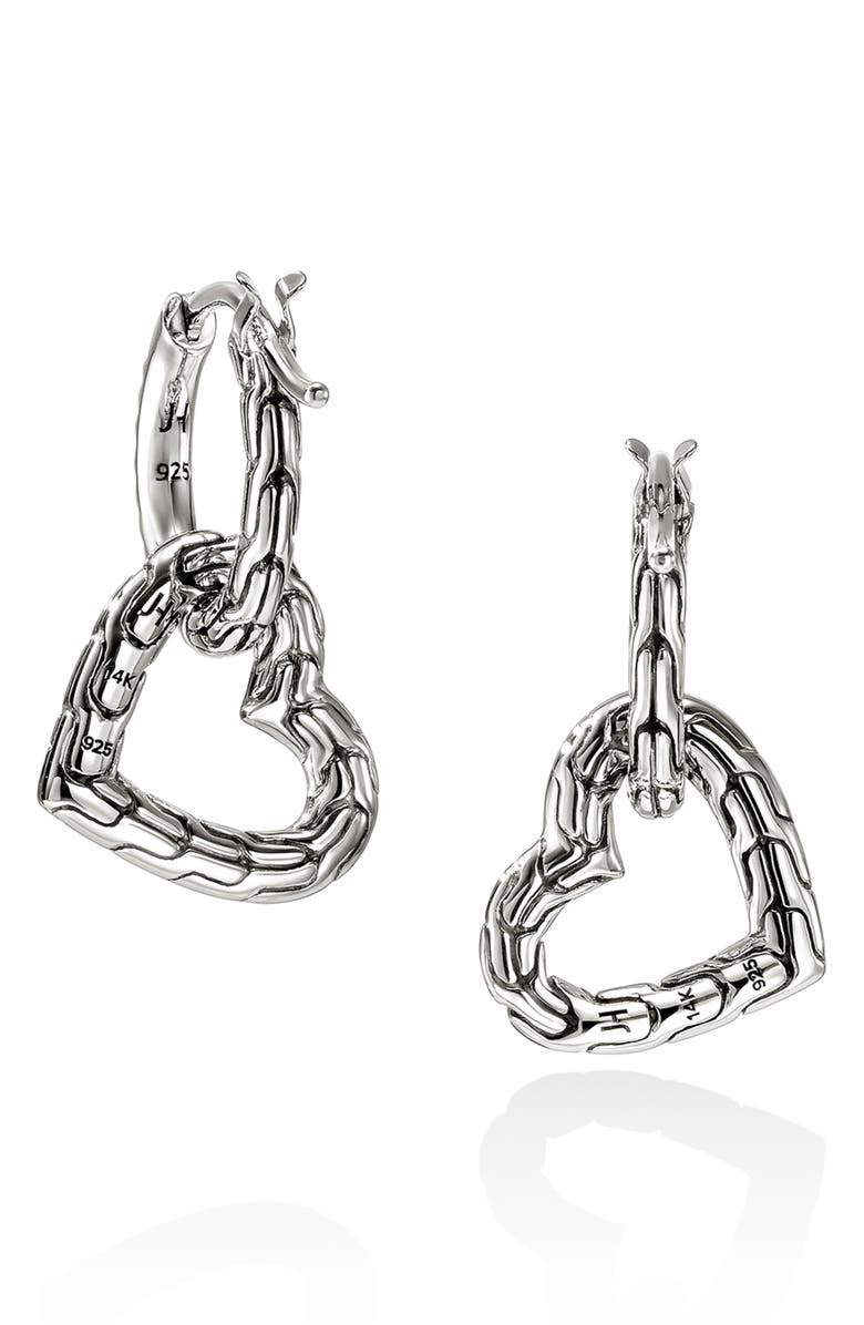 John Hardy Essentials Heart Drop Earrings, Alternate, color, Silver