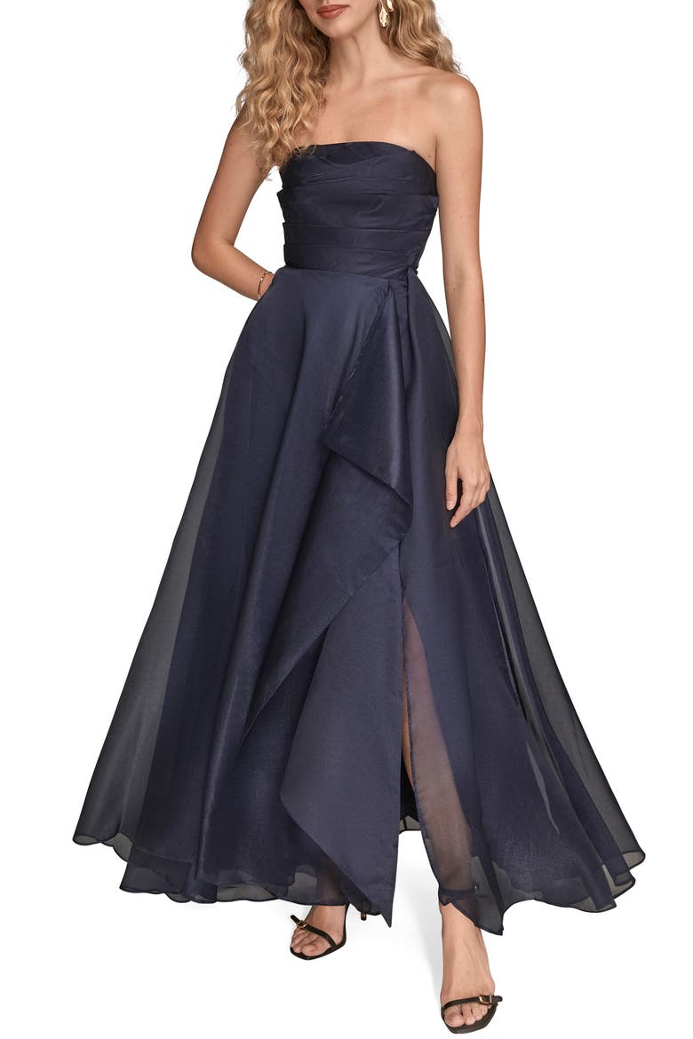 Strapless Ruched Bodice Gown, Main, color, INK