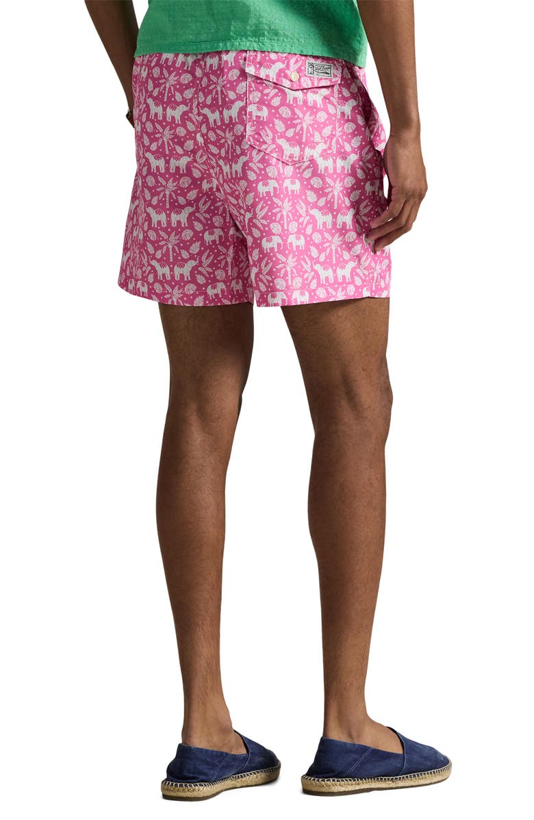 Polo Ralph Lauren Traveler Classic Print Swim Trunks, Alternate, color, Pink Elephant Palms