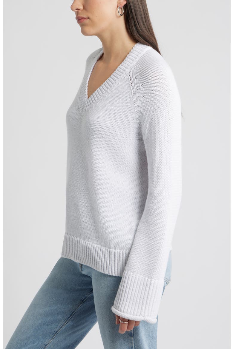 Oversize V-Neck Cotton Sweater, Alternate, color, WHITE