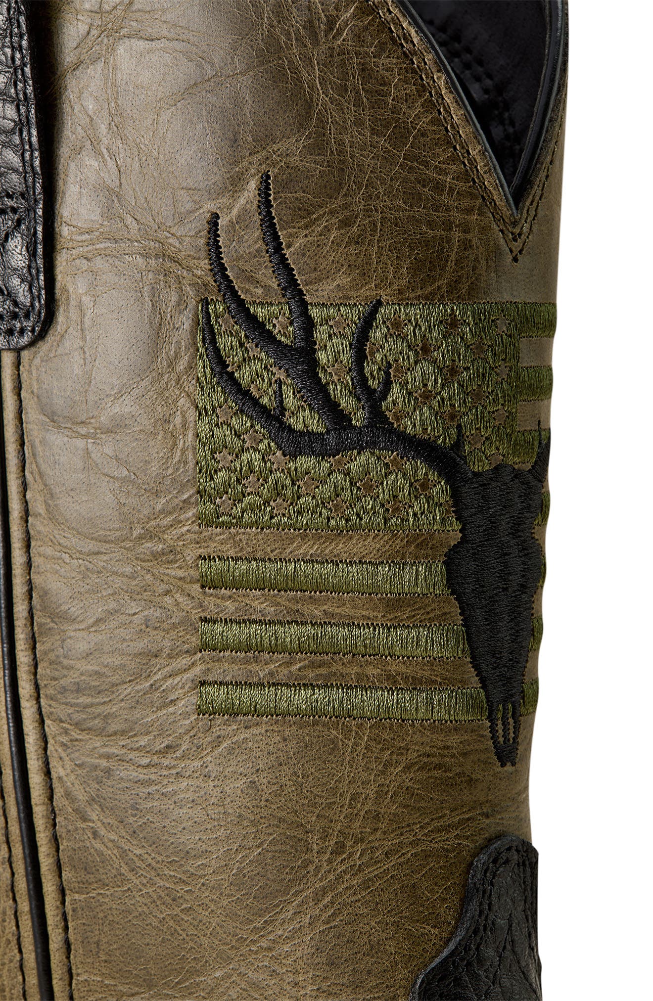 Sport Antlers Leather Western Boot, Alternate, color, BLACK