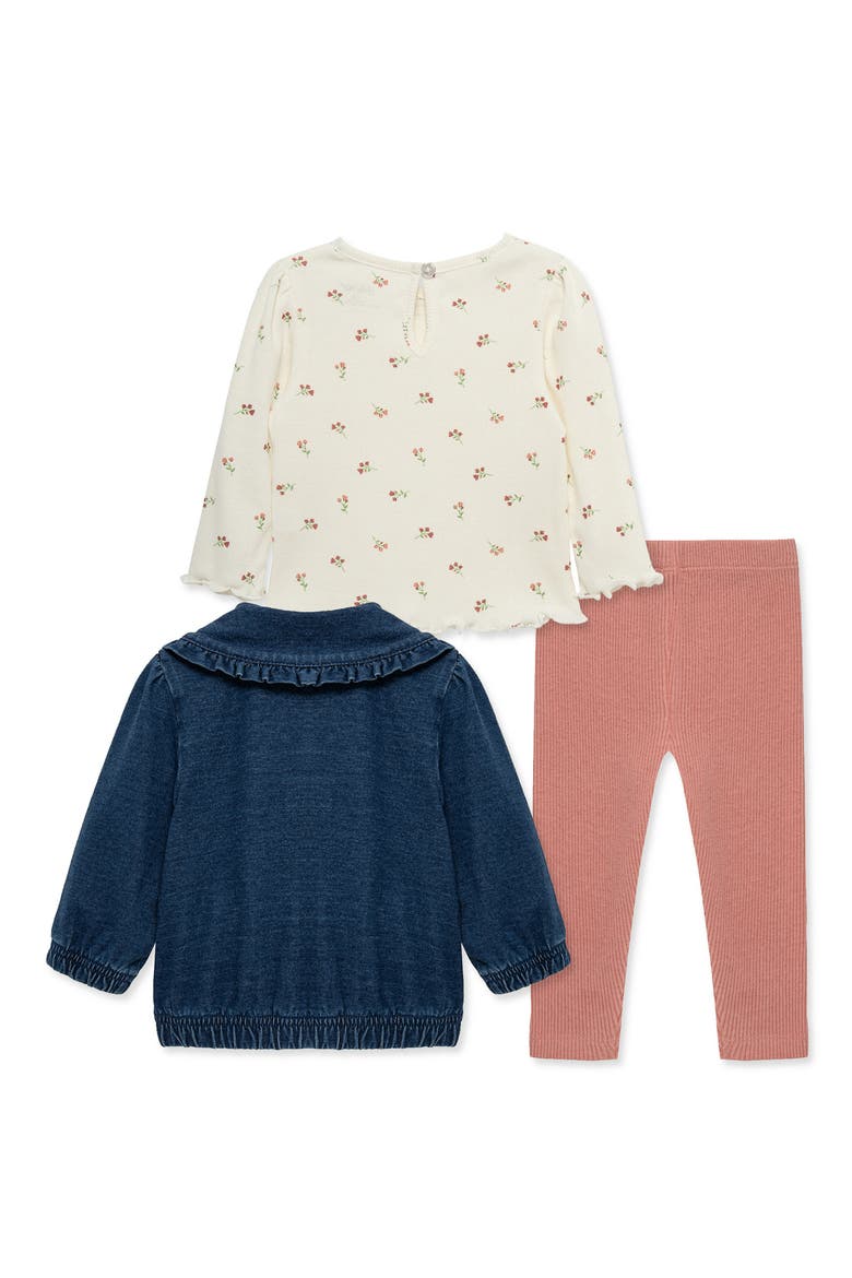 Kids' Floral Jacket, Top & Leggings 3-Piece Set, Alternate, color, DENIM