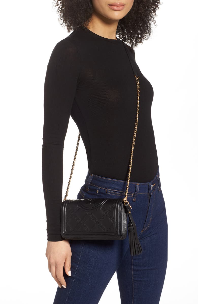 Tory Burch Fleming Quilted Leather Wallet on a Chain, Alternate, color,