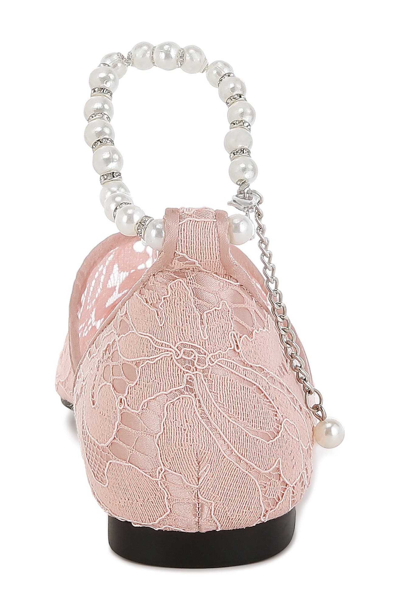 Rag & Co Seymor Faux Pearl Tie Strap Lace Flat, Alternate, color, Blush