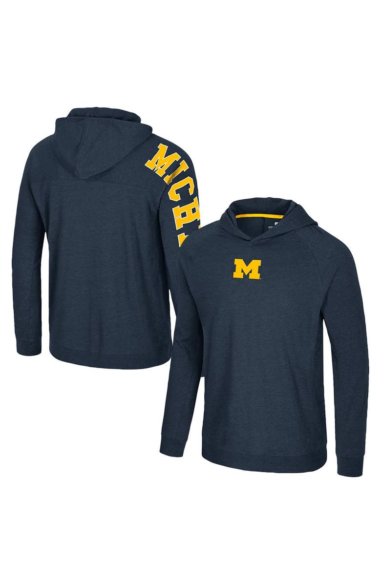COLOSSEUM Men's Colosseum Navy Michigan Wolverines Back in Business Long Sleeve Raglan Hooded T-Shirt, Main, color, Navy