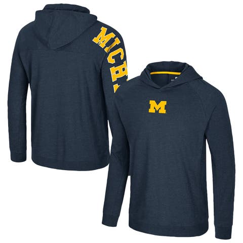 Men's Colosseum Navy Michigan Wolverines Back in Business Long Sleeve Raglan Hooded T-Shirt