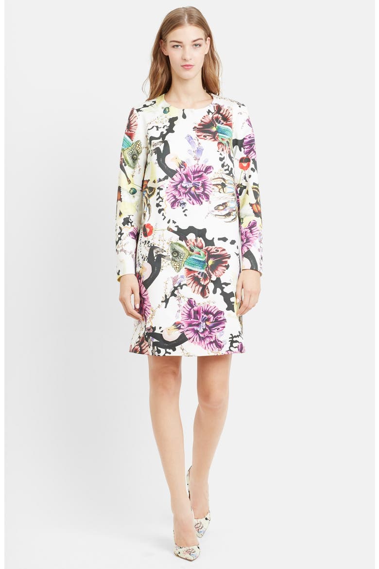 A-Line Collarless Cotton Sateen Coat, Main, color, WHITE MULTI