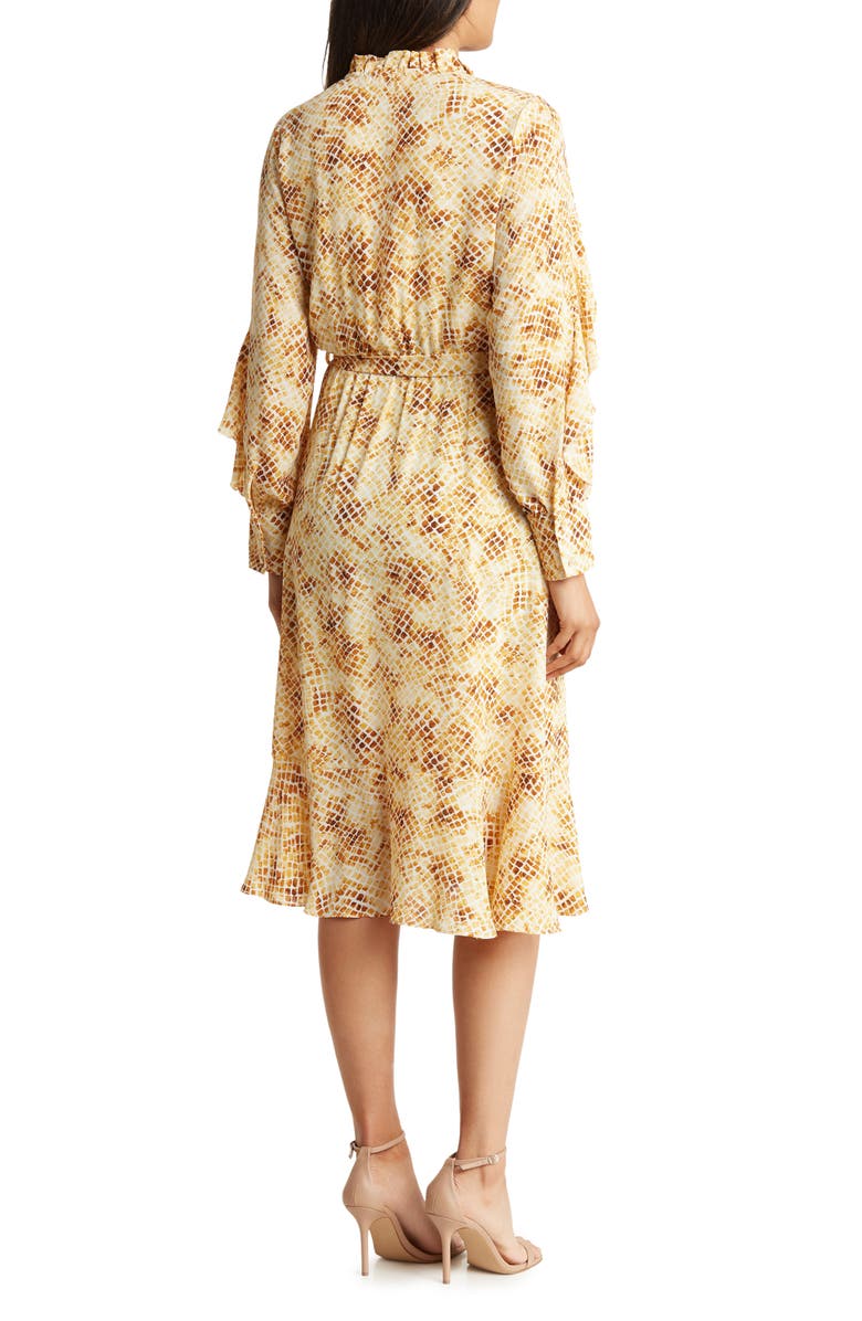 T Tahari Snake Print Ruffle Long Sleeve Dress, Alternate, color,