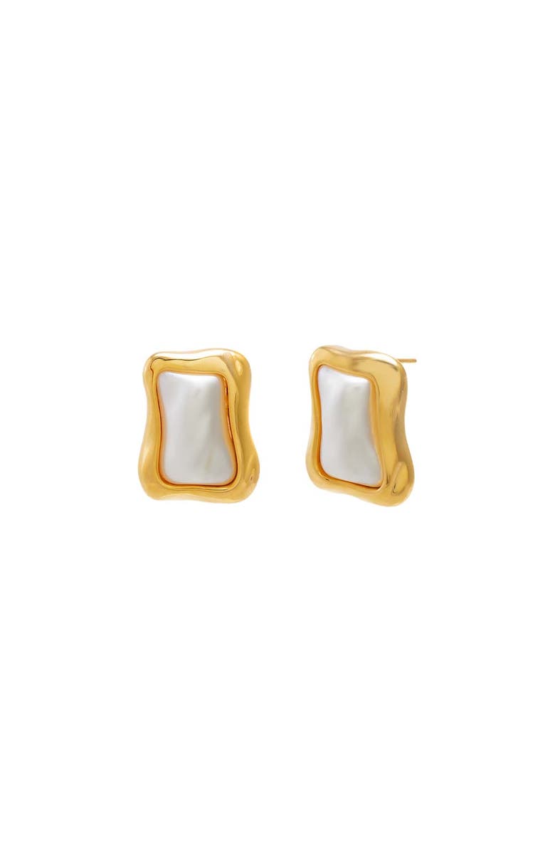 BY ADINA EDEN Wavy Frame Mother of Pearl Stud Earring, Main, color, Gold