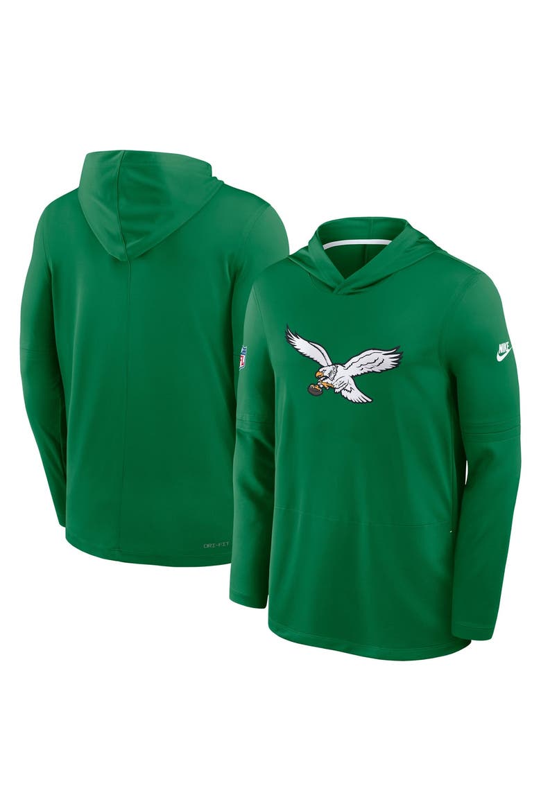 Men's Nike Kelly Green Philadelphia Eagles Big & Tall Sideline Place Kicker Alternate Lightweight Hooded Long Sleeve Dri-FIT Top, Main, color, Kelly Green