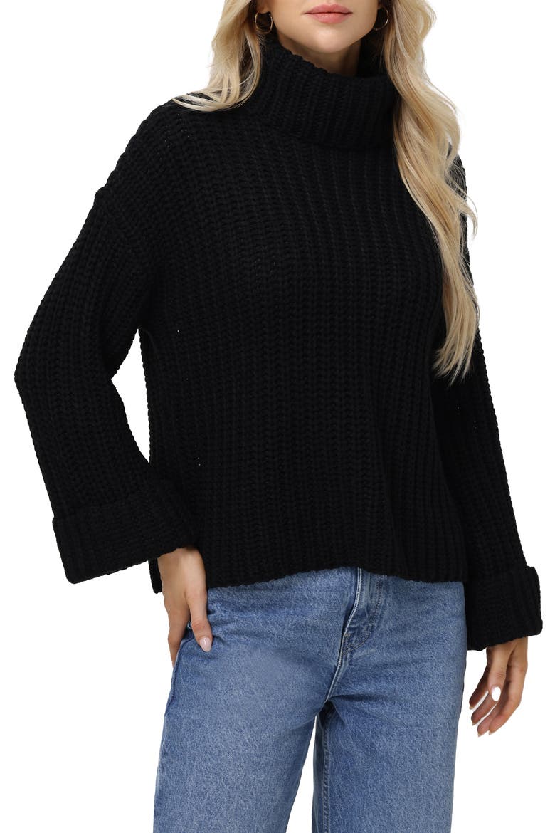 Vida Bell Sleeve Turtleneck Sweater, Alternate, color, BLACK