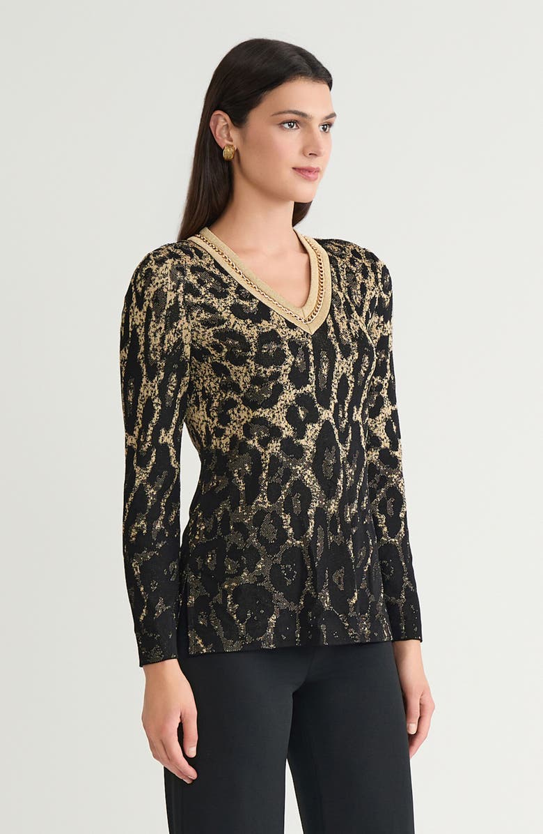 Ming Wang Lurex Leopard Print Jacquard Soft Knit Tunic, Alternate, color, Black/Gold
