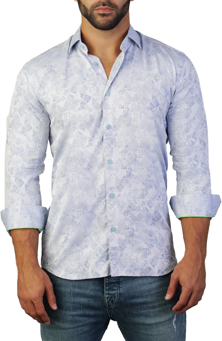 Maceoo Fibonacci Triangle Blue Button-Up Shirt, Alternate, color, 
