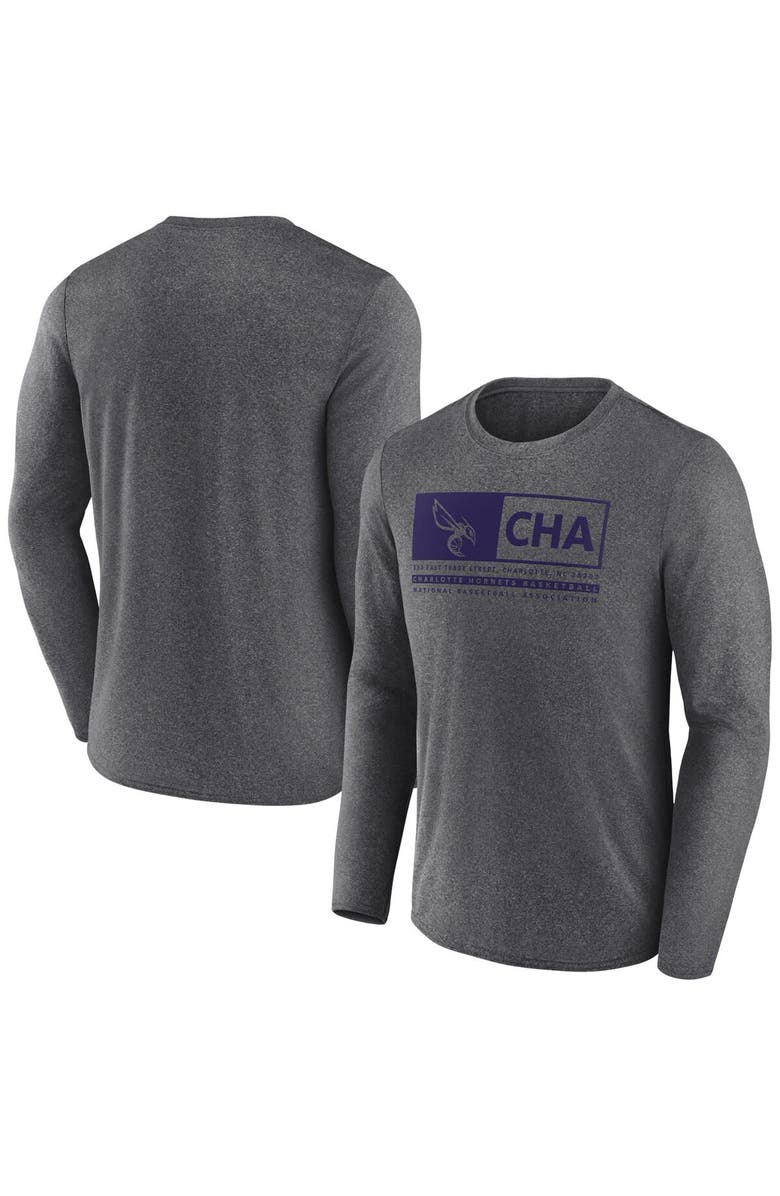 FANATICS Men's Fanatics Branded Heather Charcoal Charlotte Hornets Three-Point Play T-Shirt, Main, color, Heather Charcoal