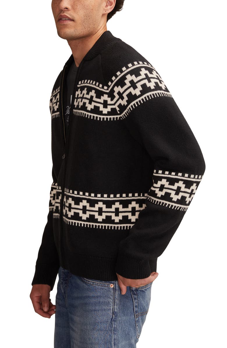 Lucky Brand Bull Front Zip Cardigan, Alternate, color, Caviar Multi