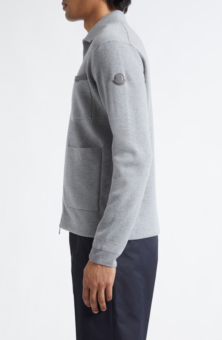 Moncler Wool Milano Stitch Zip Cardigan, Alternate, color, Pale Gray Melange