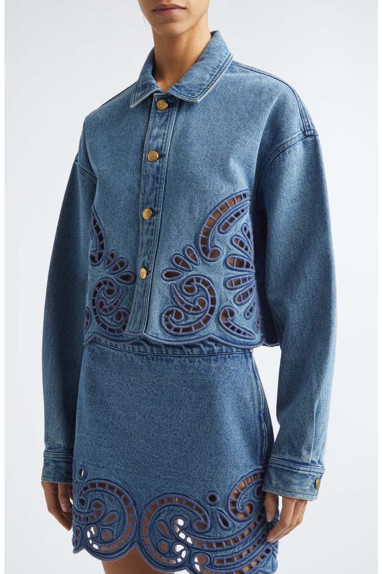 Bobbi Eyelet Denim Jacket, Alternate, color, RIVER
