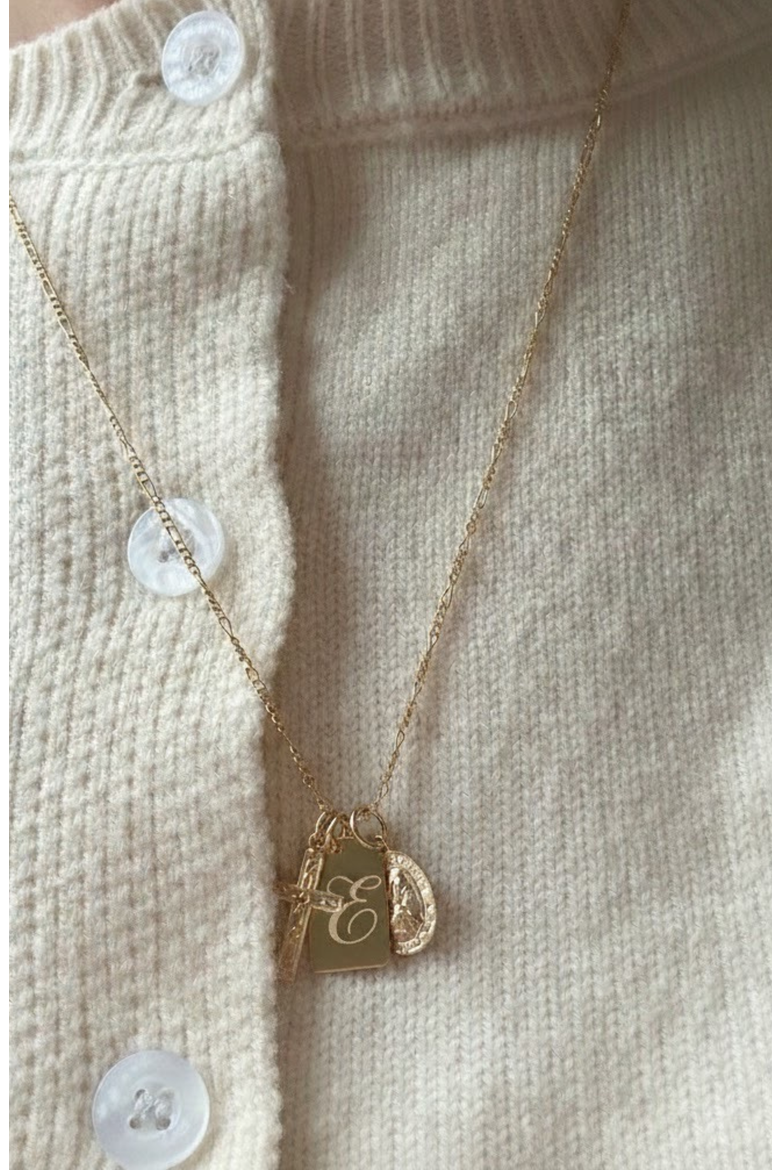 Custom Initial St. Christopher Protection 14k Gold Filled Necklace, Alternate, color, Gold E