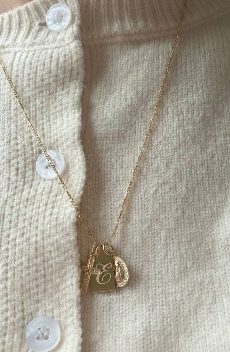 CUFFED BY NANO Custom Initial St. Christopher Protection 14k Gold Filled Necklace, Alternate, color, Gold E
