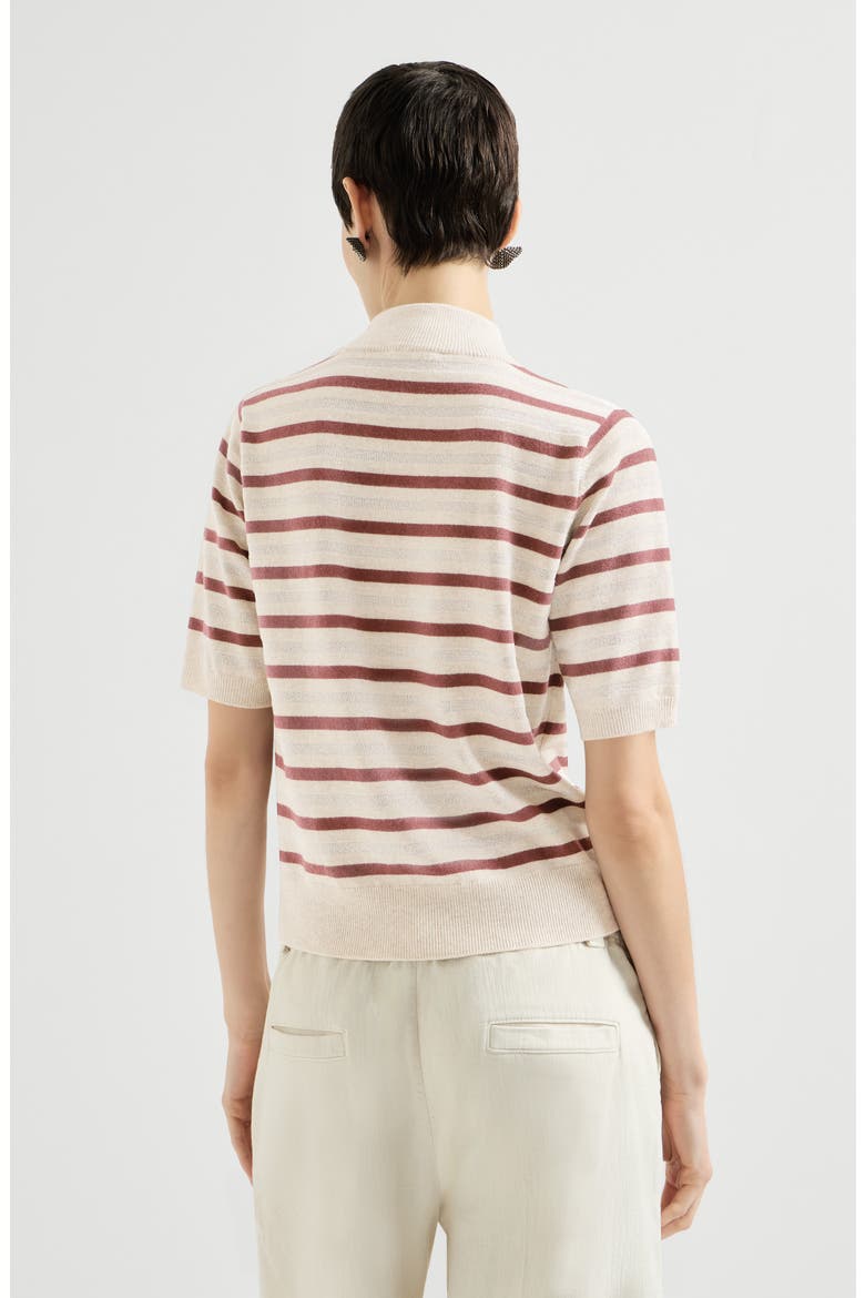 Virgin wool, cashmere and silk knit t-shirt with sparkling stripes, Alternate, color, Multicoloured