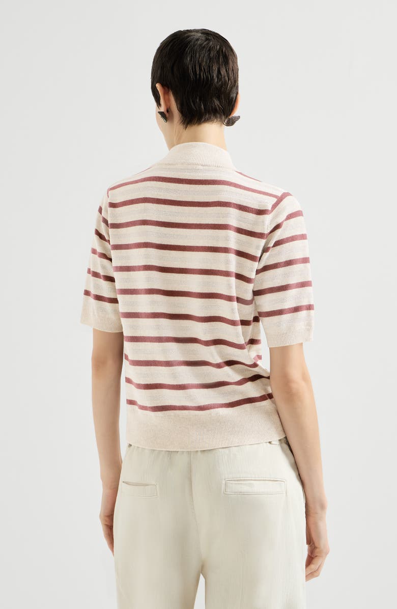 Brunello Cucinelli Virgin wool, cashmere and silk knit t-shirt with sparkling stripes, Alternate, color,
