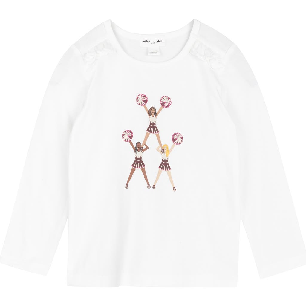 Miles The Label Kids' Cheerleaders Long Sleeve Cotton Graphic T-shirt In White