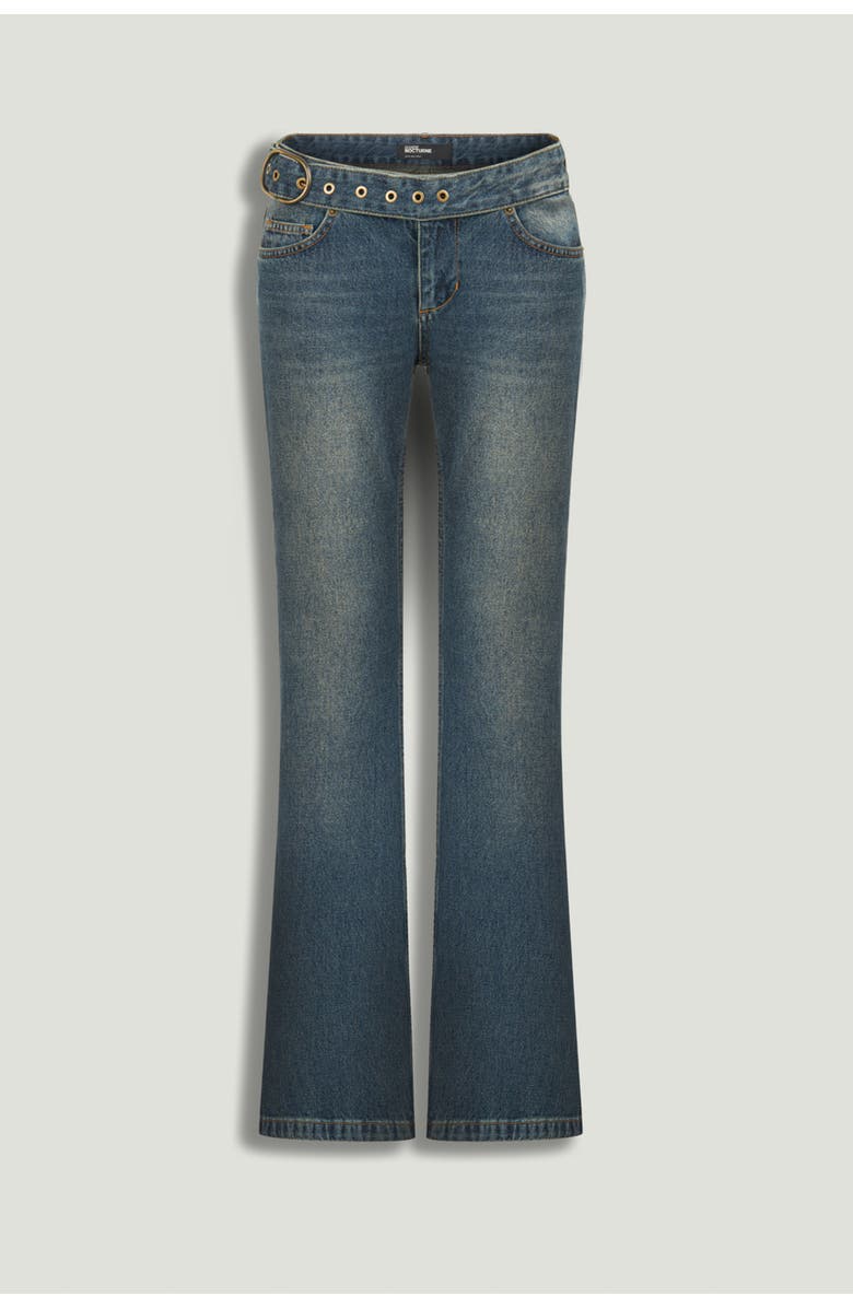 Nocturne Belted Denim Flare Trousers, Alternate, color, Indigo