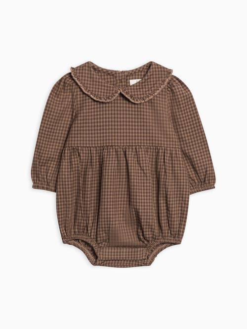 Kendi Aven Flannel Bubble Collared Romper In Brown