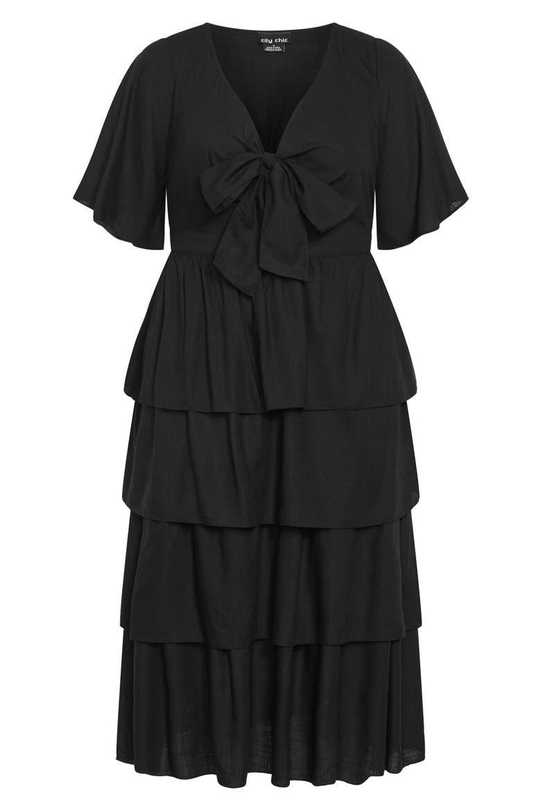 Ana Tie Front Tiered Midi Dress, Alternate, color, BLACK