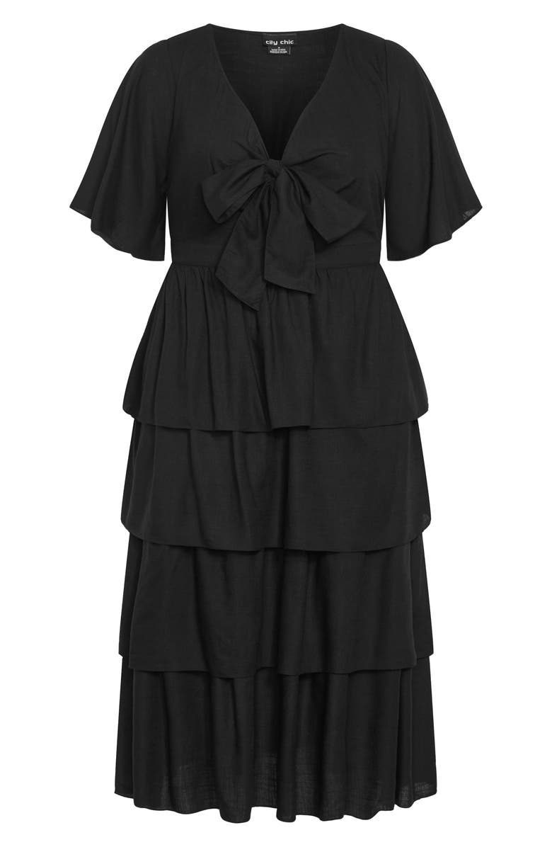 City Chic Ana Tie Front Tiered Midi Dress, Alternate, color, 