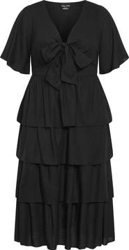 City Chic Ana Tie Front Tiered Midi Dress